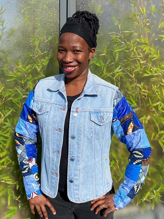 veste en jeans patchwork by Coutumee